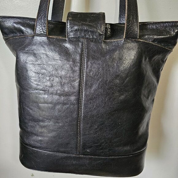 VINTAGE OROTON LARGE BLACK GENUINE COWHIDE SHOULDER BAG - Picture 7 of 16